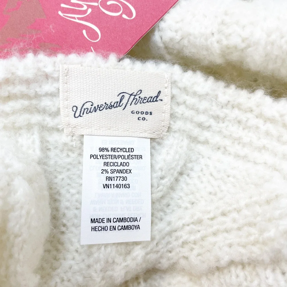 Universal Thread Women's Cream Cable Knit Oversized Triangle‎ Scarf Poncho OSFM